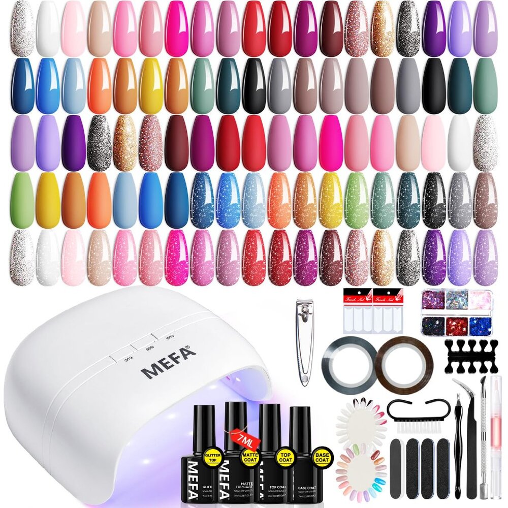 Gel Nail Polish Kit With U V Light, 32 Colors All Seasons Soak Off 60 Pcs Gel Po